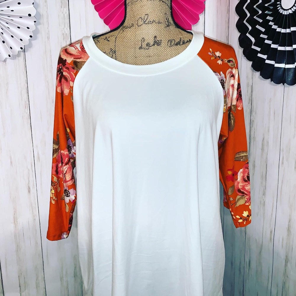 Orange floral 3/4 sleeve baseball tee